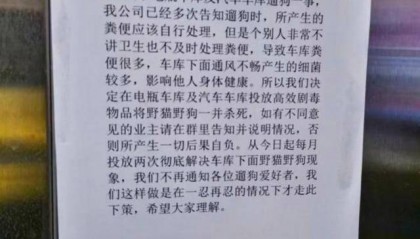物业通知将投毒治理遛狗不清粪便