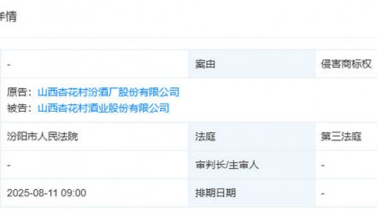 山西汾酒起诉山西杏花村酒业：涉嫌侵害商标权