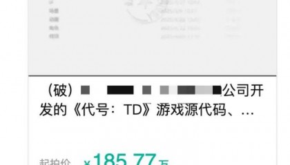 半成品游戏源代码185.77万元起拍?拍卖方:原公司开发曾投入超千万元
