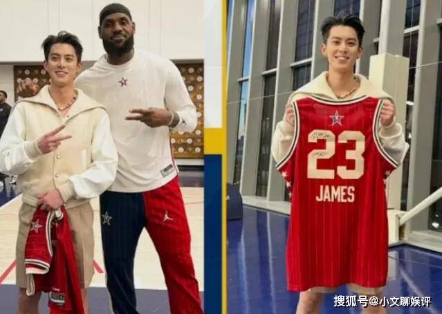 王鹤棣与詹姆斯见面，王鹤棣晒与名人赛队员合影